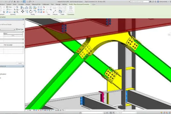 Figure 1: Steel Connections for Revit 2018 now includes more than 130 parametric steel connections that may be transferred to the Revit model to help improve design coordination between engineers and fabricators. Image courtesy of Autodesk. | AEC TECH NEWS: Autodesk enhances Advance Steel and Steel Connections for Revit
