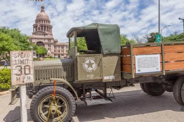 The 1918 TxDOT Liberty Truck was part of the surplus fleet from WWI fashioned into fleet vehicles used by Texas Highway Department crews. | TxDOT celebrates 100 years of service to Texas