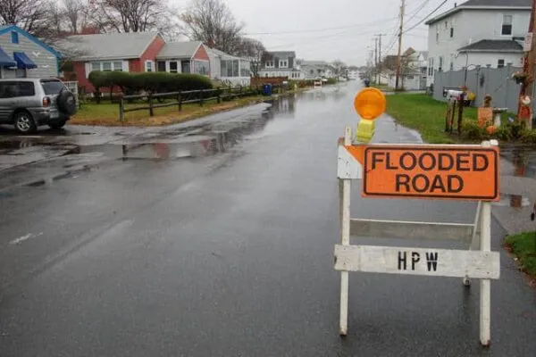Without road improvements, rising groundwater caused by increasing ocean water levels could lead to more road repairs and closures. Photo: Rebecca Zeiber/N.H. Sea Grant | UNH research finds seacoast roads under new threat from rising sea level