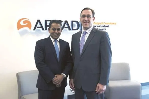 Vijay Gudivaka, E2’s CEO, left, and Alex Rothchild, president of Environment for Arcadis North America | Arcadis acquires E2 ManageTech