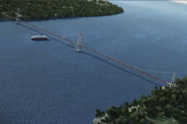 The bridge design features 1,055- and 1,155-meter main spans that will clear the Chacao Channel by 50 meters. | RM Bridge Streamlines Design and Analysis of South America’s Longest Suspension Bridge