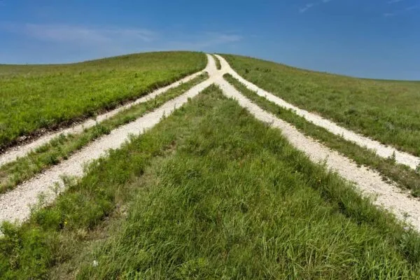 An unusual reversed view of a 'Fork In The Road'. Not so often do we see the fork in the road coming together and disappearing over a hill. Rich, deep blue sky, tall grass and limestone gravel roads make this a very strong graphic. | ISG joins forces with Iowa-based StruXture Architects