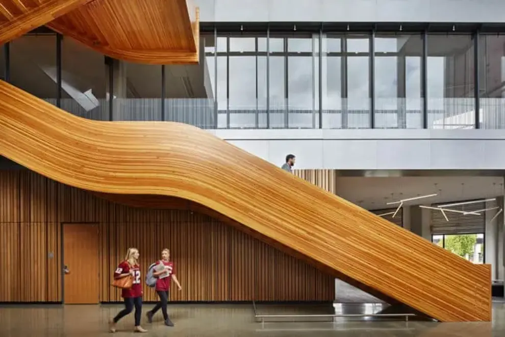 SRG designs cantilevered wood staircase for WSU