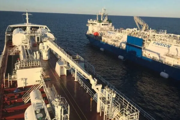 The first offshore ship-to-ship operation conducted by the world’s largest bunker supply vessel