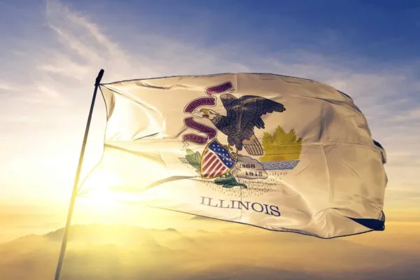 Illinois state of United States flag textile cloth fabric waving on the top sunrise mist fog | America’s Engineering Industry Helped Build Chicago. Now It’s Coming Back