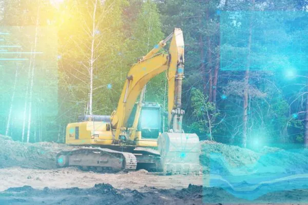The artificial intelligence built into the excavator of the future generation controls it and conducts geodetic research for future construction. augmented reality view | The Next 5 Years: Building an AI Future for the Construction Industry