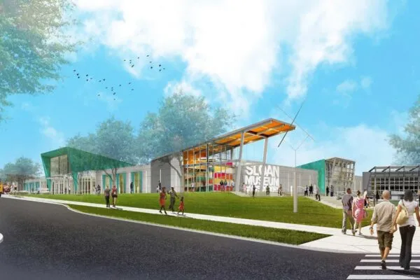  Flint Sloan Museum primary entrance | Rendering courtesy of Haizlip Studio | Community revitalization projects to bring new opportunities for economic growth, tourism and local vitality around Michigan
