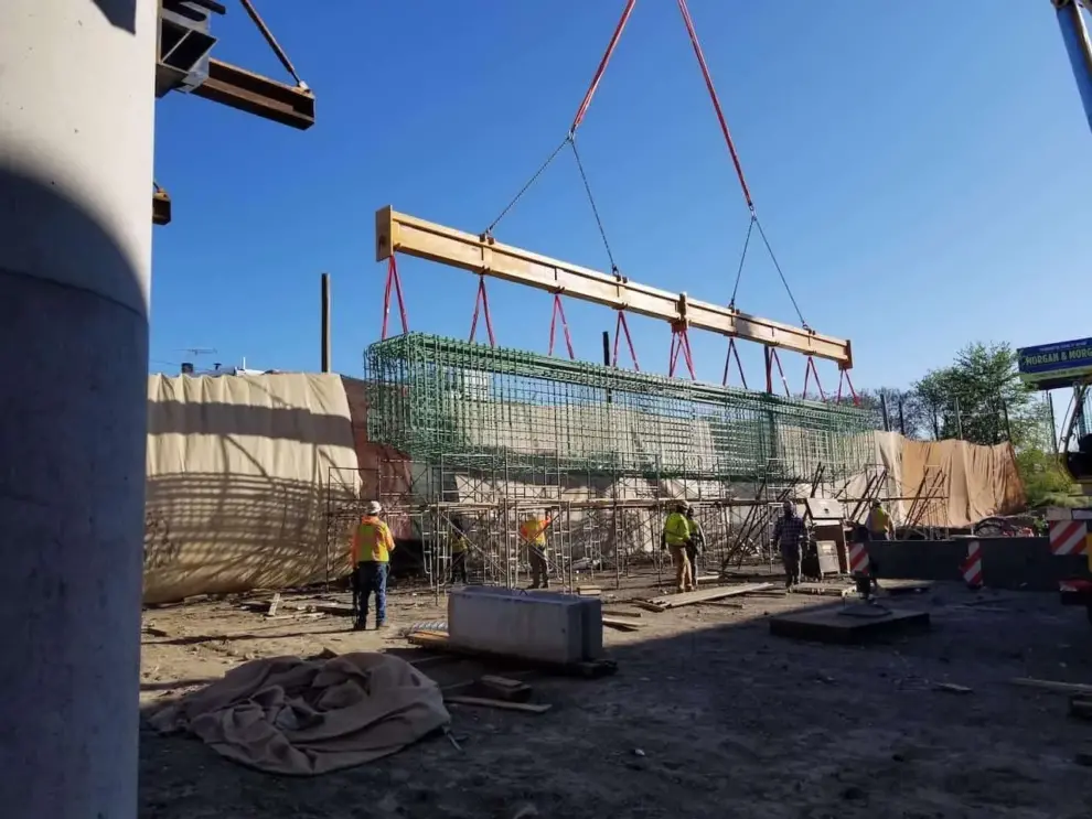 Caldwell Beam Lifts Rebar Cages on Overpass Project