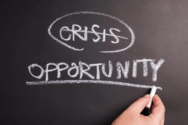 Closeup hand underline at Opportunity word on chalkboard, crisis and opportunity concept | Opportunity in Crisis