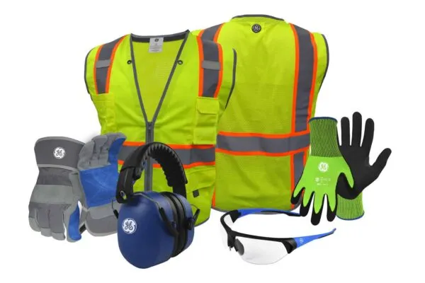 Products from left to right: Cow Split Leather with Reinforced Palm Gloves, High Visibility Surveyor Safety Vest, Protective Earmuff, Safety Eyewear with rubber nose pads and temple tips, High Visibility Anti-Cut ANSI level 3 Sandy Nitrile Dipped Gloves. | CACO ABBO INTERNACIONAL, S.A. ANNOUNCES PARTNERSHIP WITH GE