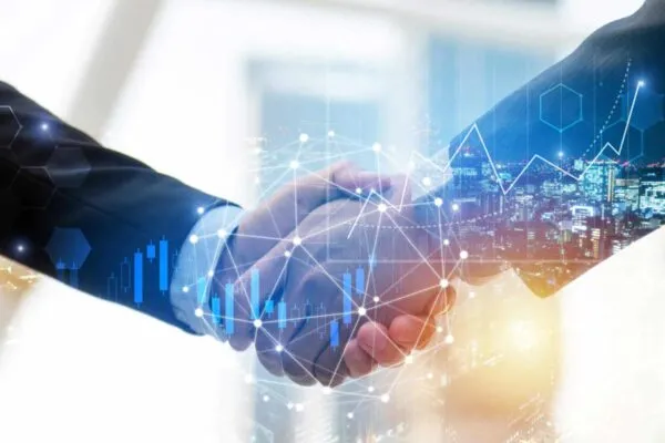 business man investor handshake with global network link connection and graph chart stock market diagram and city background, digital technology, internet communication, teamwork, partnership concept | American Power Group Provides Corporate Update