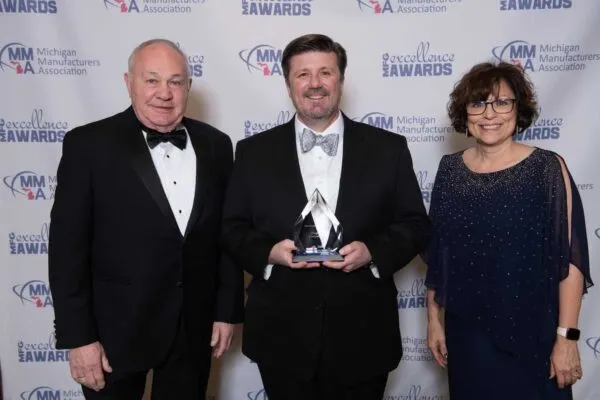 Duperon Corporation receives the MFG Innovation Excellence award. Pictured left to right, Duperon Founder and Chairman of the Board Terry Duperon, President Mark Turpin, and CEO and Co-Owner Tammy Bernier. | Saginaw-based Duperon Corporation wins an  MFG Excellence Award