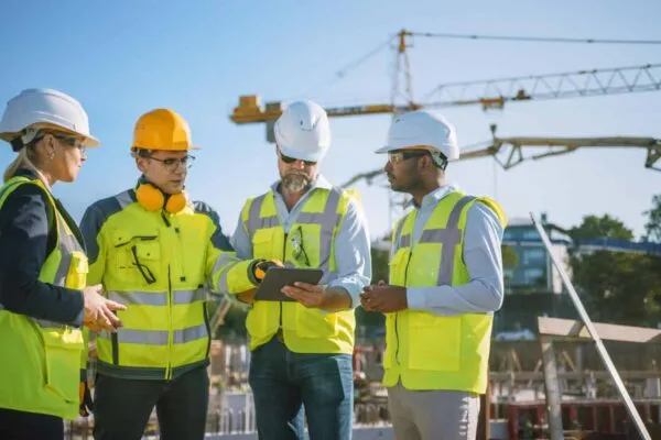 Diverse Team of Specialists Use Tablet Computer on Construction Site. Real Estate Building Project with Civil Engineer, Architect, Business Investor and General Worker Discussing Plan Details. | ABC Unveils Safety Technology Guide