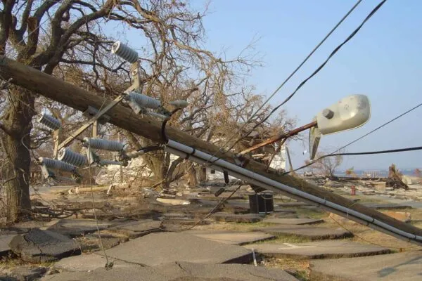 Electrical Power poles aren't so power packed after Katrina Hurricane knocked them down with a 40+ tall tidal wave in Waveland (Ironic huh?) Mississippi getting hit with the eye of the storm | Engineering experts help communities prepare for wicked weather