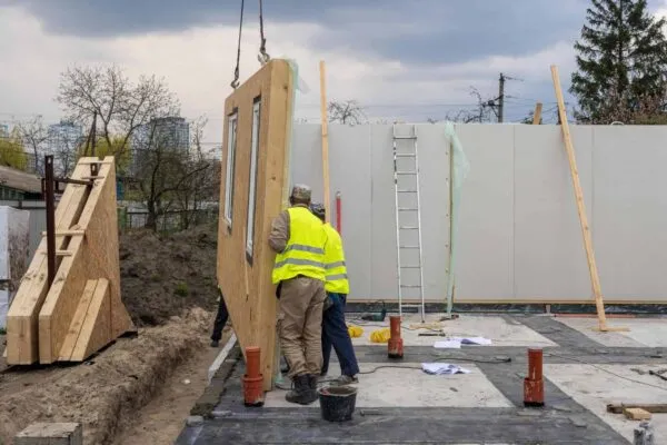Process of construction new and modern modular house from composite sip panels. Two worker man in special protective uniform wear working on building development industry of energy efficient property | Earth Gen Biofuel Inc. Expands its Product Line to Meet Customer Demands