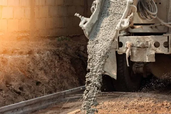 Pouring ready-mixed concrete after placing steel reinforcement to make the road by mixing in construction site | GCC Successfully Completes the Issuance of a Sustainability-Linked Bond