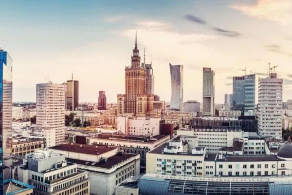 Warsaw, Poland panorama of city center at sunset | World’s First Biobased Corrosion Inhibiting Admixture for Concrete Receives CE Certificate!