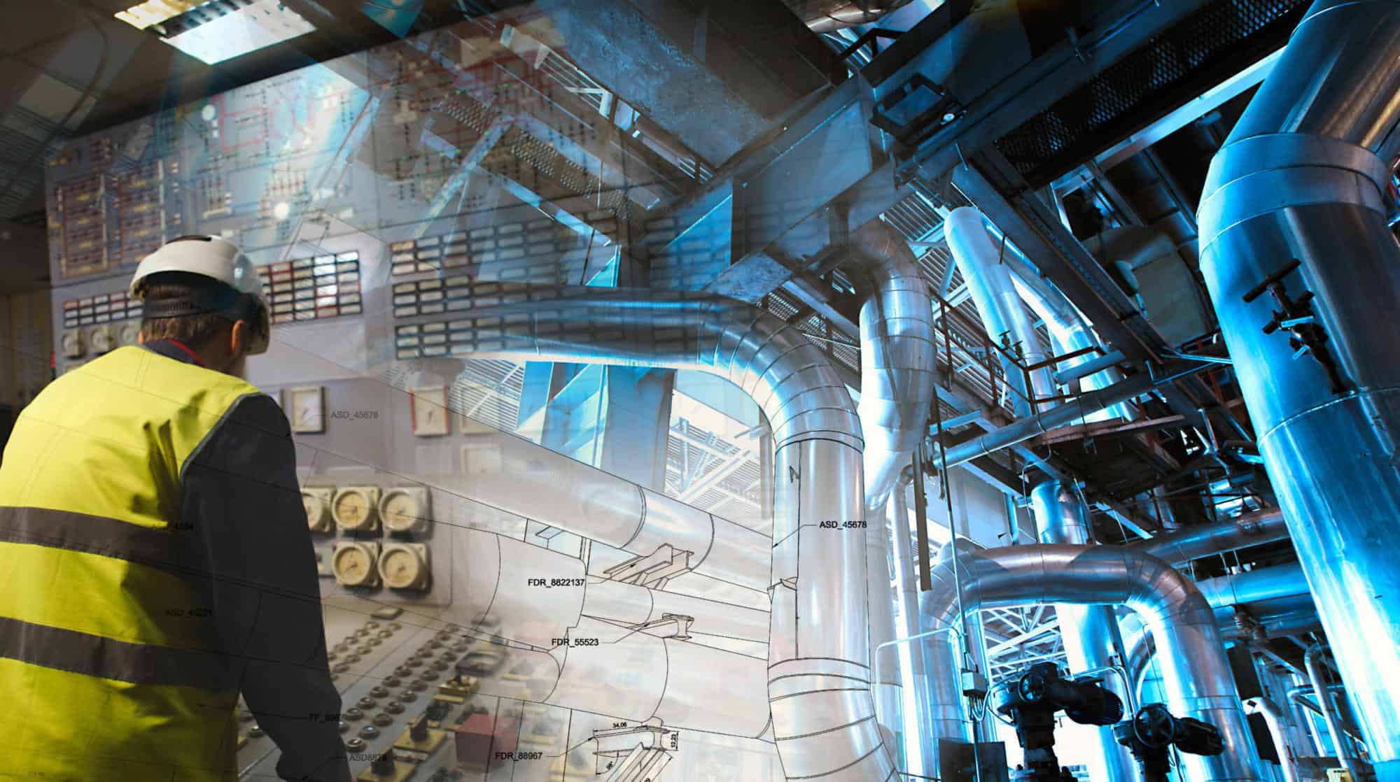 engineering man working on power plant as operator against drawing combined with picture | SG Adds Depth and Expertise to Design and Commissioning Teams