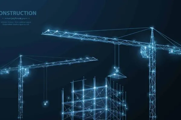 Construction. Polygonal wireframe building under crune on dark blue night sky with dots, stars. Construction, development, architecture or other concept illustration or background | U.S. CAD Launches Construction Cosmos, a New Online Resource Aimed at Helping Construction Professionals Leverage Technology by Addressing Key Issues
