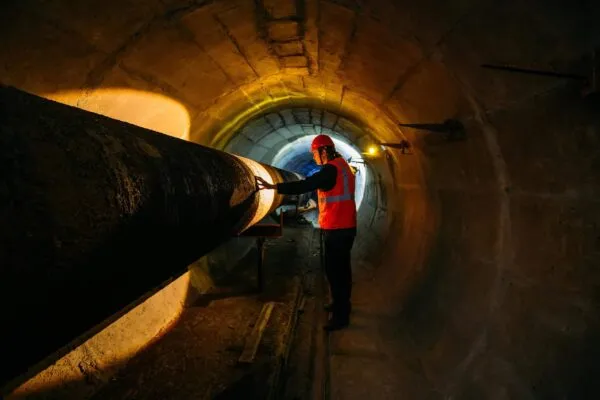 Tunnel worker examines pipeline in underground tunnel. | UCTA Appoints Justin Reeves and Elaiza Alvarez to their National Board of Directors