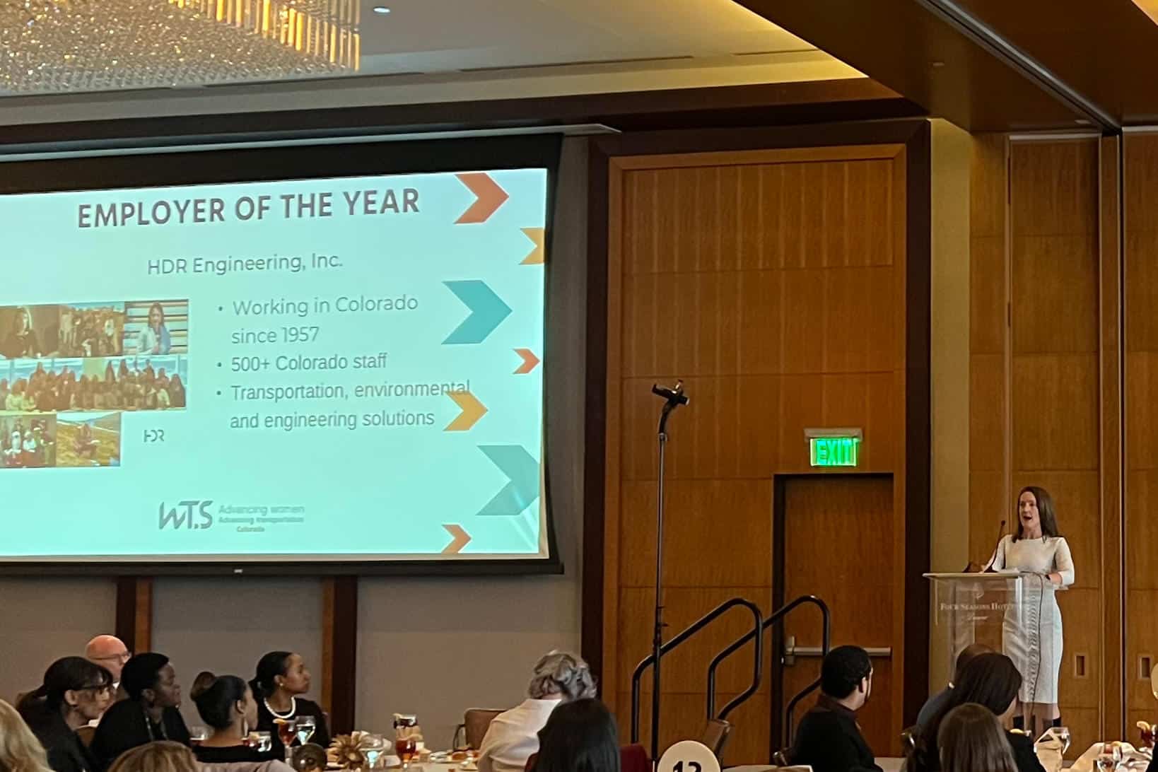 Central Region Bridge Leader Tammy Heffron accepts the Employer of the Year Award from WTS Colorado on behalf of HDR. | HDR Named Employer of the Year by WTS Colorado