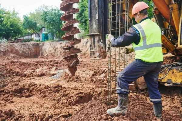 boring holes in ground by drilling rig machine. Concrete pole foundation preparation at construction site | Bachy Soletanche appoints Gallagher as lead broker for its UK operations