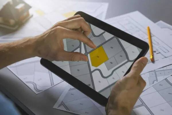 man searching building plot to buy on cadastral plan for house construction on digital tablet | Urban Planning and Design Software Market Worth $4.53Bn, Globally, by 2028 at 6.5% CAGR – Exclusive Report by The Insight Partners