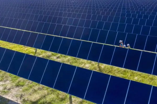 Aerials of ACS interview talent at Elm Branch Solar | Texas Solar Farms Providing Bright Futures Face New Tariff Threat