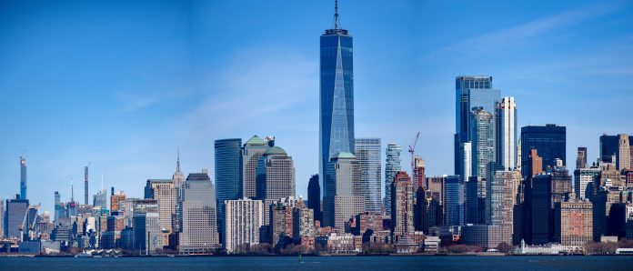 Panorama view of Manhattan New York City sunny day