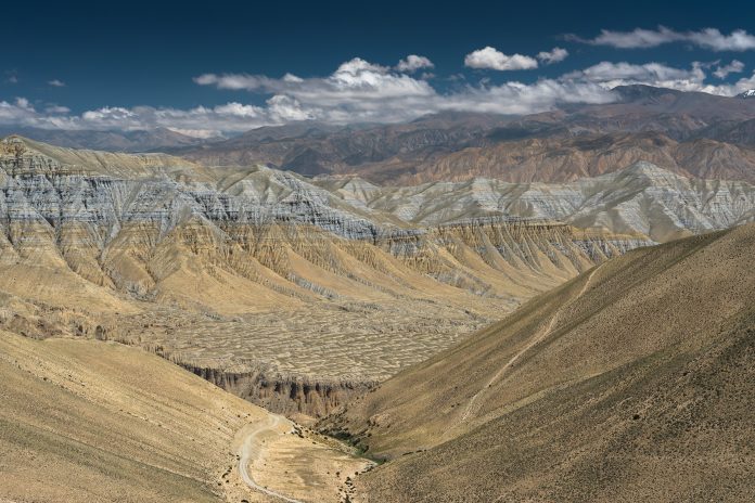 Bautiful landscape of Tibetan plateau in Upper Mustang, Himalaya