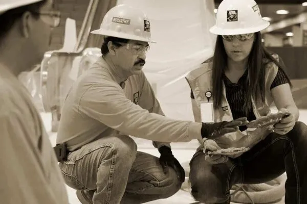 man, woman, floor finisher, inspection, meeting | Craft Work in the Construction Industry