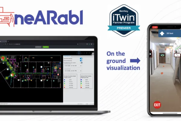 Powered by iTwin, Nearabl’s world-class indoor navigation accuracy and augmented reality visualization lays the groundwork for the metaverse of the built world. | Nearabl Inc., maker of augmented reality-based indoor navigation technology, adopts the Bentley iTwin platform to expand infrastructure deployments