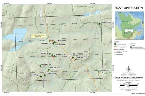 Medaro Mining Completes Phase 1 Exploration Work on the Rapide Lithium Property in Quebec