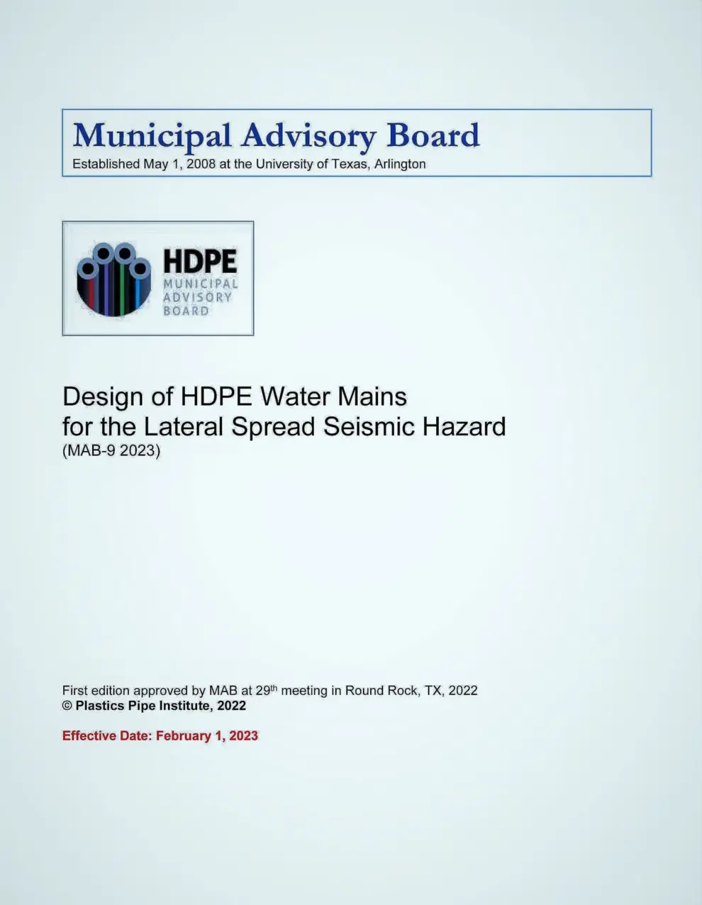 NEW TECHNICAL DOCUMENT ANNOUNCED FOR HDPE PIPE  USE IN SEISMIC SENSITIVE AREAS