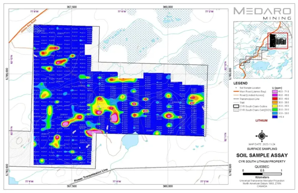 <strong>Medaro Mining Identifies Lithium Pegmatites at the CYR South Lithium Property in James Bay Area, Quebec</strong>