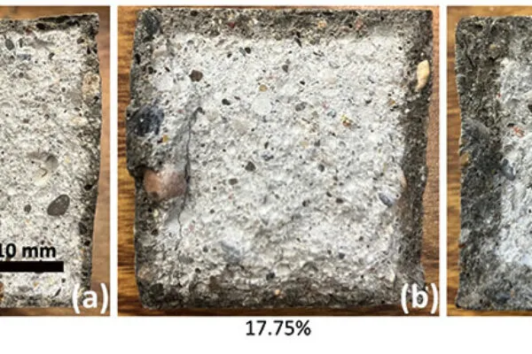 Darker areas show how far phase change materials, or PCMs, have penetrated the pores of construction materials that spent 15 minutes, 1 hour and 4 hours in a process developed by Mirian Velay-Lizancos, a Purdue assistant professor of civil engineering, and her research team. The process improves upon the traditional method to incorporate PCMs into construction materials, which could reduce a building’s energy consumption, leading to a reduction in carbon dioxide emissions and operational costs. (Purdue University photo/Marina Garcia Lopez-Arias) | Helping construction material manufacturers reduce the energy consumption, carbon footprint of heating and cooling homes