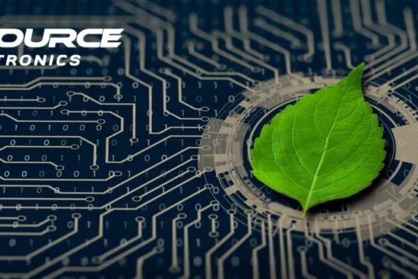 Green leaf on the converging point of computer circuit board. Nature with Digital Convergence and Technological Convergence. Green Computing, Green Technology, Green IT, csr, and IT ethics Concept. | WIN SOURCE Electronics Champions Sustainability in the Semiconductor Supply Chain
