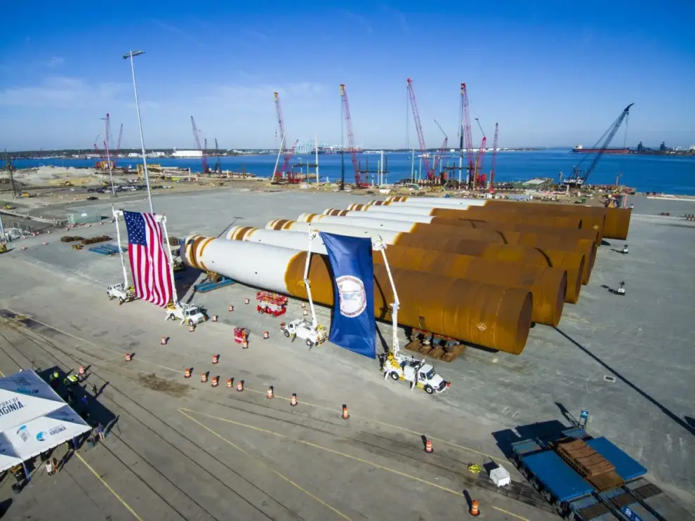 First Monopile Foundations for Dominion Energy’s Coastal Virginia Offshore Wind Commercial Project Arrive at Portsmouth Marine Terminal 