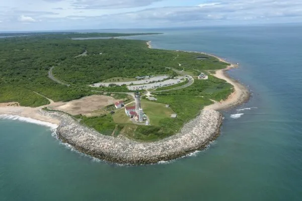 The seawall around the base of Turtle Hill, around the Montauk Point Lighthouse was expanded using more than 60,000 tons of granite boulders. Credit: USACE. | Coastal project sheds light on importance of community collaboration