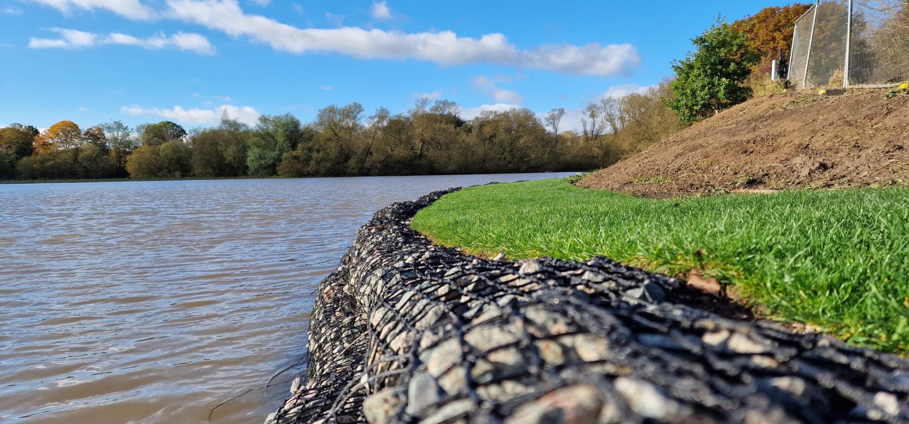 Worsbrough Reservoir wall rebuilt with biodiversity-enhancing rock bags