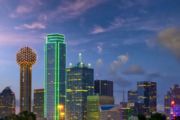 Dallas City skyline at dusk, Texas, USA | KAI Celebrating 25 Years of Transforming Communities in Texas