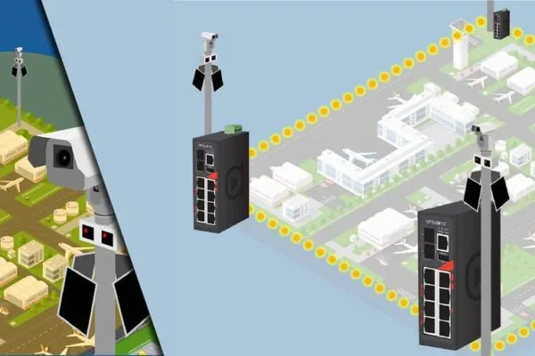 Antaira LMX-1202G-SFP-T managed switches were deployed in an airport's digital 3D protective shield utilized radar and video. The shield detects unauthorized drones, sends alerts to airport security staff, and releases 