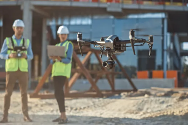 Diverse Team of Specialists Pilot Drone on Construction Site. Architectural Engineer and Safety Engineering Inspector Fly Drone on Commercial Building Construction Site Controlling Design and Quality | ZenaTech Closes Tenth Acquisition of A&J Land Surveyor Inc., Expanding Drone as a Service (DaaS) to Florida’s Aviation, Utility, and Infrastructure Markets