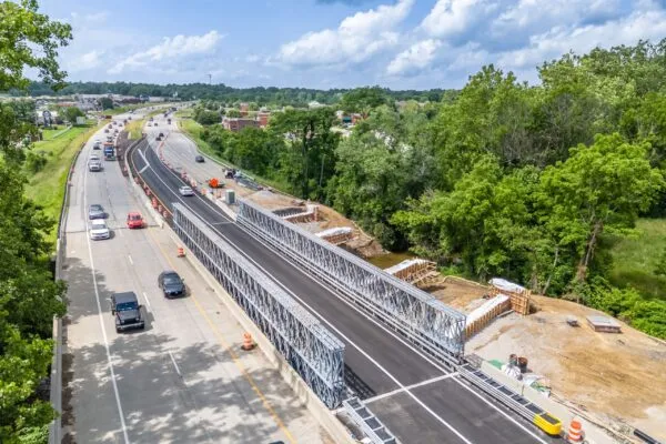 Acrow Temporary Bridge in Service in Southern Indiana. Photo Credit: GlobalNewsWire. | Acrow’s Detour Bridges Minimize Work Zone Impact of Highway Construction in Southern Indiana